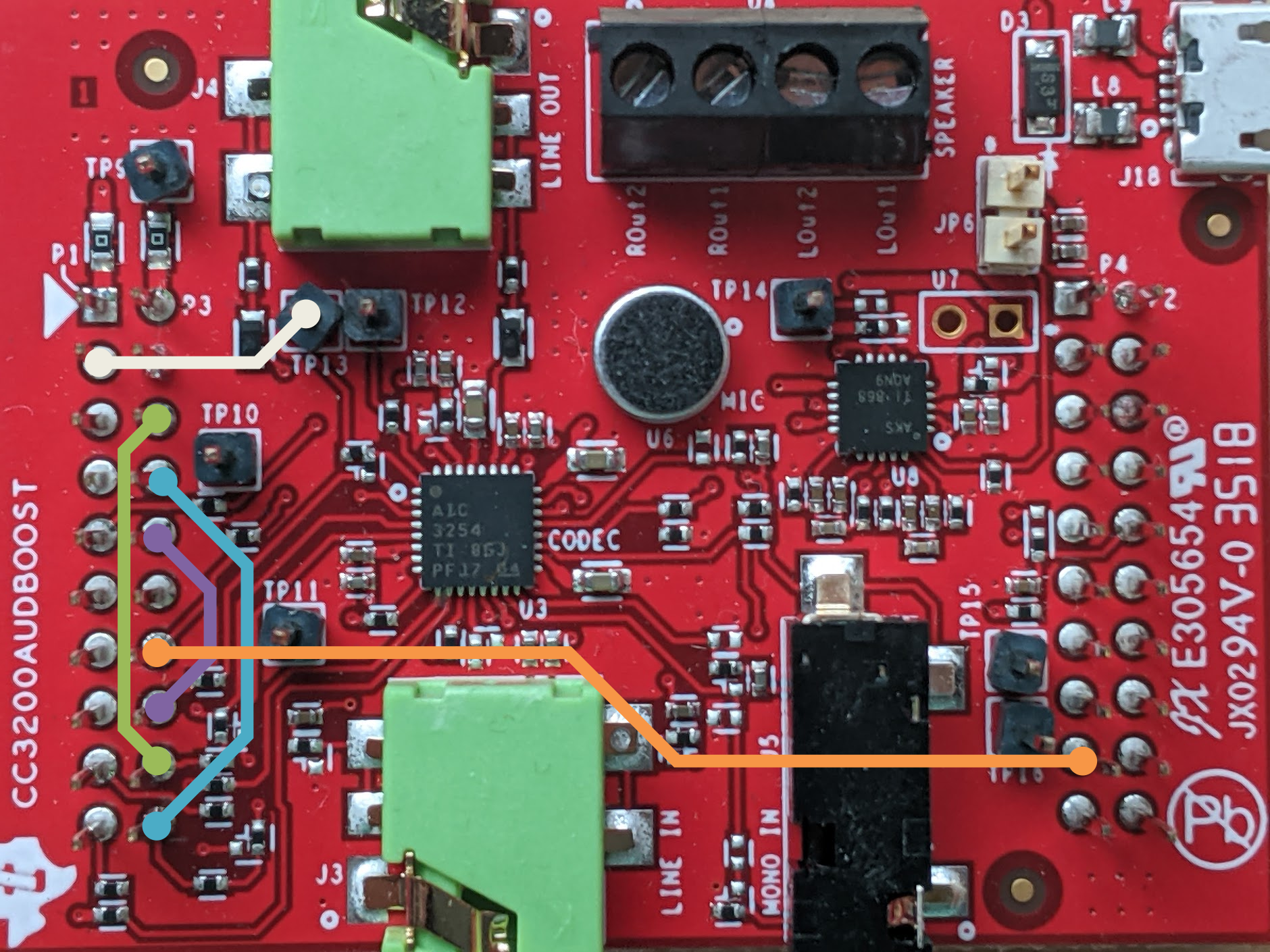Jumper connections for CC3200AUDBOOST
